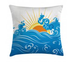 Curved Ocean Waves Sun Pillow Cover