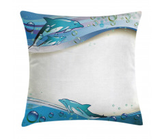 Dolphins Sea Waves Drops Pillow Cover