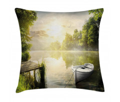 Boat by Foggy Lake Deck Pillow Cover