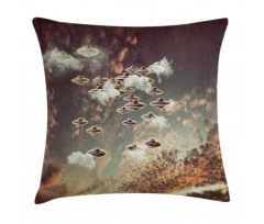 UFOs in Cloudy Sky Pillow Cover