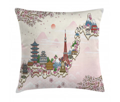 Travel Poster Sakura Pillow Cover