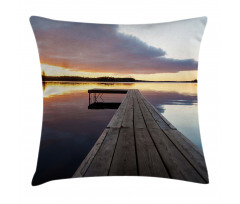 Rustic Pier Sunset Lake Pillow Cover
