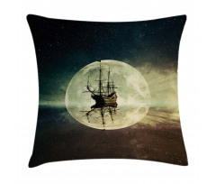 Old Ship Sea Moonlight Pillow Cover