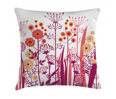 Pink Florals Leaves Buds Pillow Cover