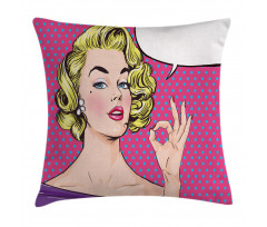 Pop Art Woman OK Sign Pillow Cover