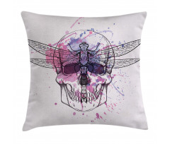 Skull Dragonfly Grunge Pillow Cover