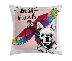 Bulldog Parrot Friends Pillow Cover