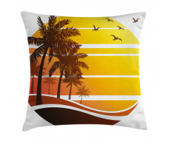 Beach Palm Trees Birds Pillow Cover