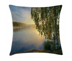 Sunny Misty Lake Summer Pillow Cover