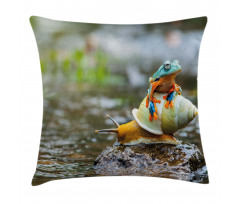 Frog Above the Snail Pillow Cover