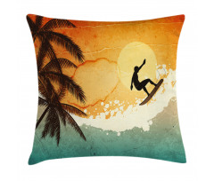 Surfer Sea Palms Sunset Pillow Cover