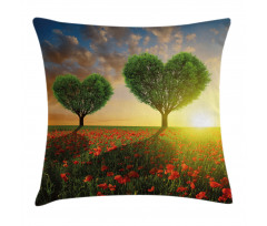 Poppies Heart Trees Pillow Cover