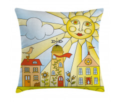 Childlike Smiling Sun Pillow Cover