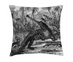 Old Crocodile in Forest Pillow Cover
