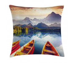 Mountains Shore Boats Pillow Cover