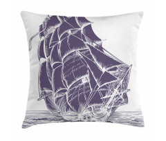 Old Sail Boat in Sea Pillow Cover