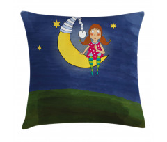 Girl on Moon Words Artwork Pillow Cover