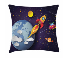 Rocket Earth Stars UFO Pillow Cover