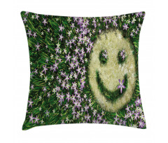 Smiley Emoticon on Grass Pillow Cover