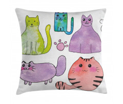 Cats in Watercolor Style Pillow Cover