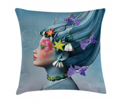 Woman Oceanic Hairstyle Pillow Cover