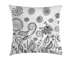 Doodle Swirled Flowers Pillow Cover