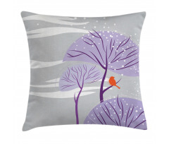 Purple Trees Snow Bird Pillow Cover