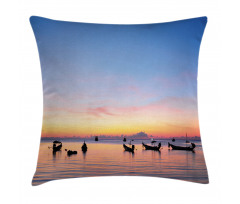 Sunset on Sea Ships Pillow Cover