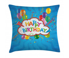 Greeting Text Party Hats Pillow Cover