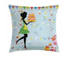 Mother with Cake Cartoon Pillow Cover
