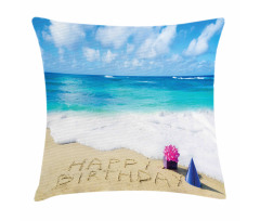 Happy Birthday on Sand Pillow Cover