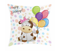 Baby Cow and Balloons Pillow Cover