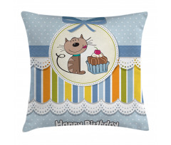 Baby Cat with Cake Pillow Cover