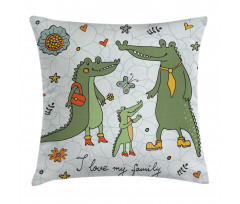 Alligator Family Cartoon Pillow Cover