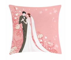 Bride Groom Dancing Floral Pillow Cover