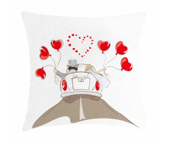 Newlywed Couple in Car Pillow Cover