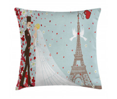 French Couple and Hearts Pillow Cover