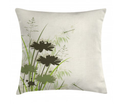 Flowers Leaves Dragonfly Pillow Cover