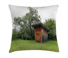 Wooden Hut in Forest Pillow Cover