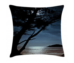 Night Tree Silhouette Sea Pillow Cover
