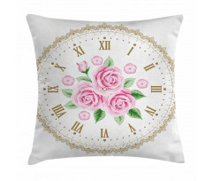 Vintage Clock Roses Pillow Cover