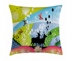 2 Reindeer in Spring Pillow Cover