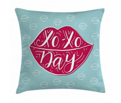 Woman Lips and Phrase Kisses Pillow Cover