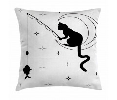 Fishing Kitty on Moon Art Pillow Cover