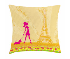 Pink Girl Dog Eiffel Pillow Cover