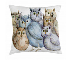 Owl Family Portrait Art Pillow Cover