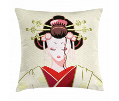 Geisha Woman Portrait Pillow Cover