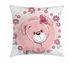 Puppy Daisy Flowers Pillow Cover