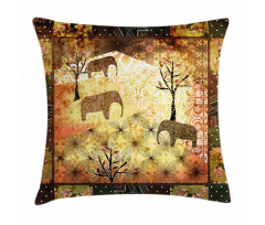 Grunge Elephants Roses Pillow Cover