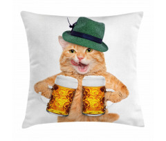 Cool Cat Hat Beer Mug Funny Pillow Cover